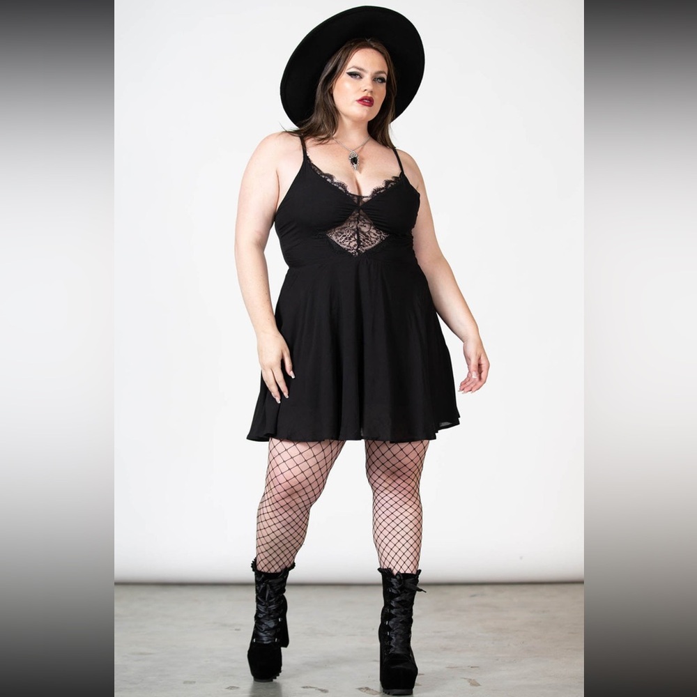 BLACK MINI DRESS WITH LACE DETAIL, SIZE 4X, KILLSTAR
